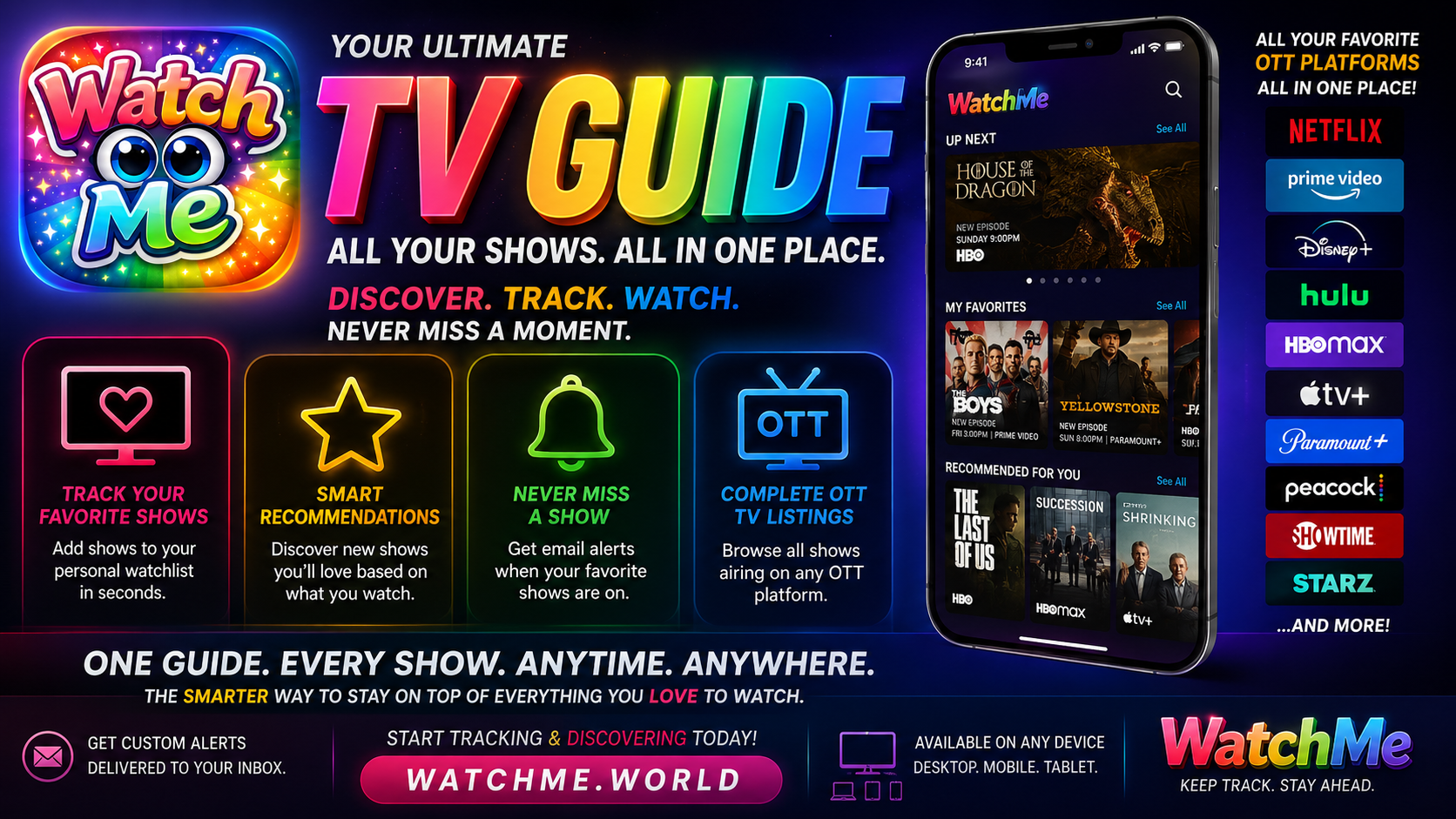 WatchMe — Your Ultimate TV Guide — Discover, Track, Watch — All your favorite OTT platforms in one place — watchme.world